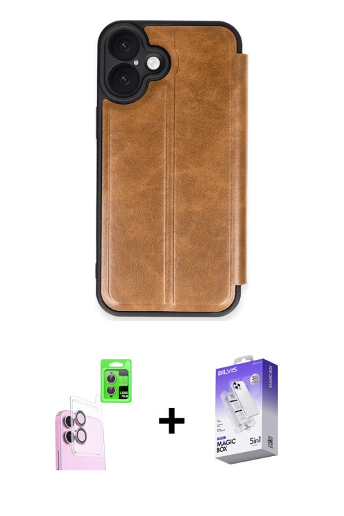 ieg™ iPhone 16 Kılıf Zirve Yansıma Serisi - Siyah Bilvis 5in1 3D Magic Cam Ekran Koruyucu + Pembe Ra