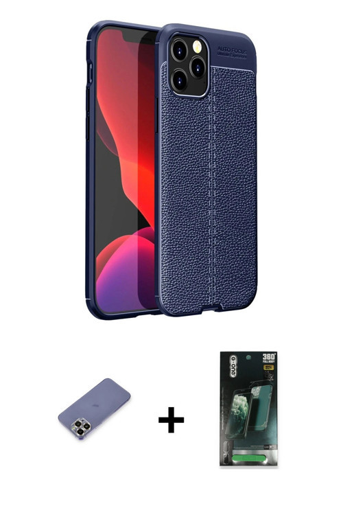 ieg™ iPhone 12 Pro Kılıf Doruk Klasik Özel Seri - Şeffaf 360 Full Body Arka Koruyucu + Gold Metal Ka