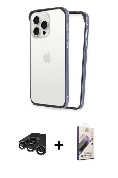 ieg™ iPhone 15 Pro Max Kılıf Pusula Asil Koleksiyonu - Siyah Bilvis 3D Mat Cam Ekran Koruyucu + Tita