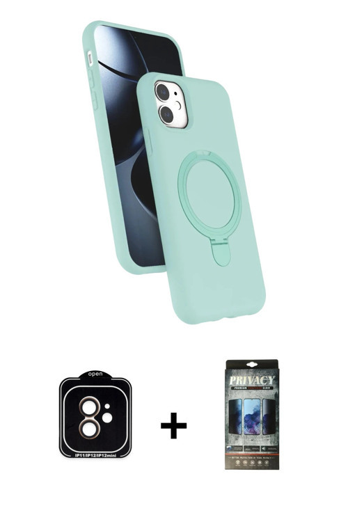 ieg™ iPhone 11 Kılıf İz Işık Koleksiyonu - Siyah 34D Hayalet Izgaralı Cam + Turuncu PVD Metal Kamera