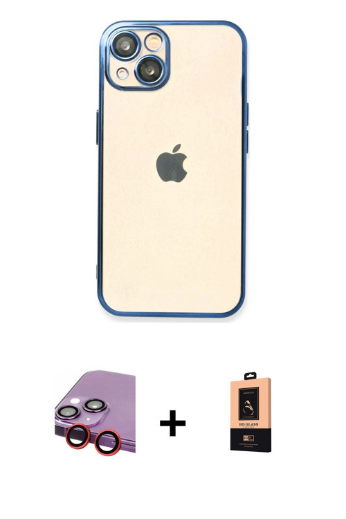 ieg™ iPhone 14 Plus Kılıf Vadi Minimal - Şeffaf Maxco Cam Ekran Koruyucu + Kırmızı Raze Metal Kamera