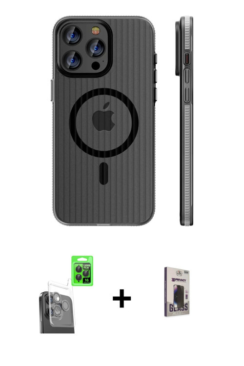 ieg™ iPhone 16 Pro Kılıf Pusula Minimal Koleksiyonu - Siyah Bilvis Hayalet Cam Ekran Koruyucu + Siya