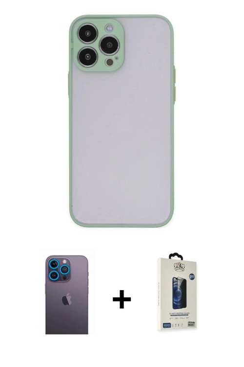 ieg™ iPhone 13 Pro Max Kılıf Ahenk Çizgi Serisi - Siyah Bilvis Hayalet Cam Ekran Koruyucu + Mavi Neo
