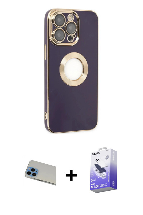 ieg™ iPhone 13 Pro Max Kılıf İz Form Serisi - Siyah Bilvis 5in1 5D Magic Hayalet Cam Ekran Koruyucu