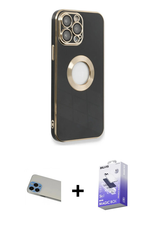 ieg™ iPhone 13 Pro Max Kılıf İz Form Serisi - Siyah Bilvis 5in1 5D Magic Hayalet Cam Ekran Koruyucu