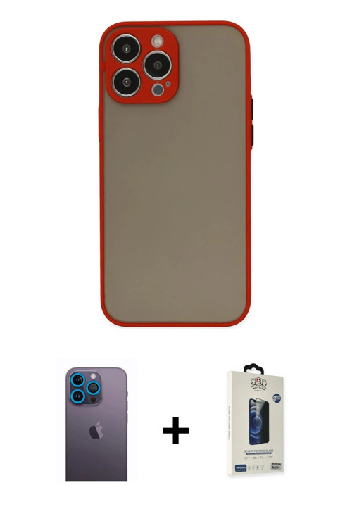 ieg™ iPhone 13 Pro Max Kılıf Ahenk Çizgi Serisi - Siyah Bilvis Hayalet Cam Ekran Koruyucu + Mavi Neo