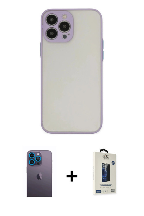 ieg™ iPhone 13 Pro Max Kılıf Ahenk Çizgi Serisi - Siyah Bilvis Hayalet Cam Ekran Koruyucu + Mavi Neo