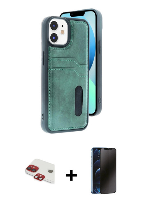 ieg™ iPhone 11 Kılıf Yörünge Işık Serisi - Siyah 3D Antistatik Hayalet Cam Ekran Koruyucu + Kırmızı