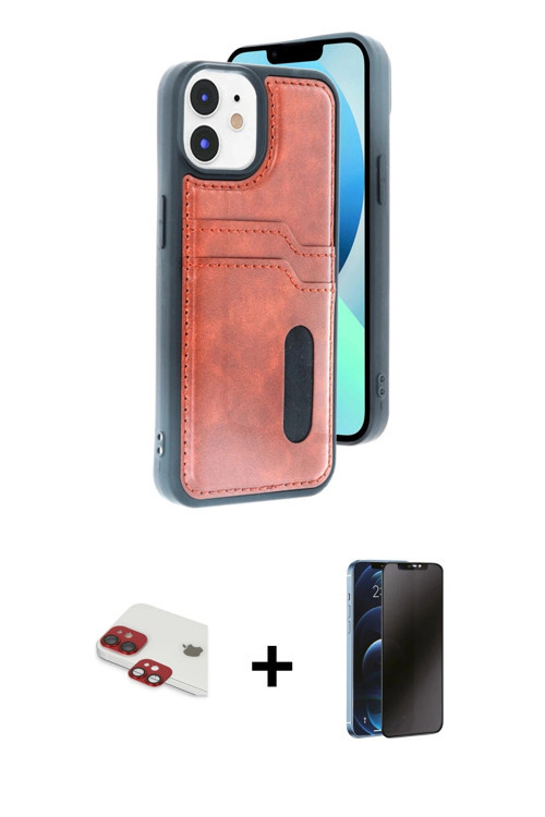 ieg™ iPhone 11 Kılıf Yörünge Işık Serisi - Siyah 3D Antistatik Hayalet Cam Ekran Koruyucu + Kırmızı