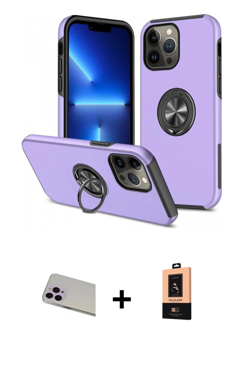 ieg™ iPhone 13 Pro Max Kılıf Odak Form Prime - Şeffaf Maxco Cam Ekran Koruyucu + Mor Rainbow Kamera