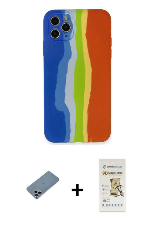 ieg™ iPhone 11 Pro Kılıf Yadigar Çizgi - Siyah Mat Seramik Nano Ekran Koruyucu + Sierra Blue Shine K