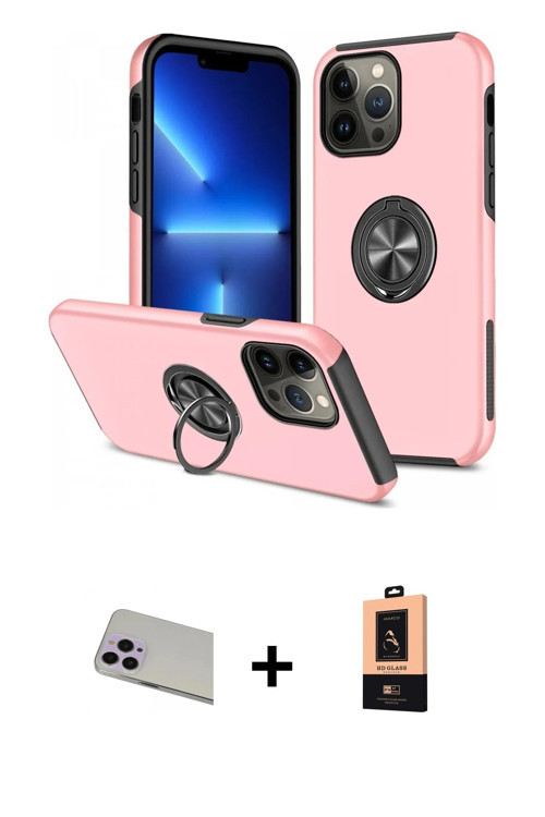 ieg™ iPhone 13 Pro Max Kılıf Odak Form Prime - Şeffaf Maxco Cam Ekran Koruyucu + Mor Rainbow Kamera
