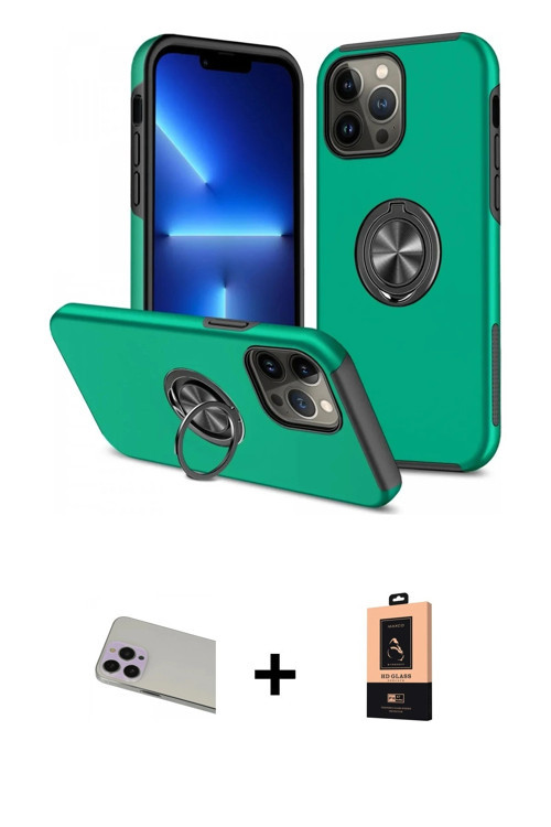 ieg™ iPhone 13 Pro Max Kılıf Odak Form Prime - Şeffaf Maxco Cam Ekran Koruyucu + Mor Rainbow Kamera