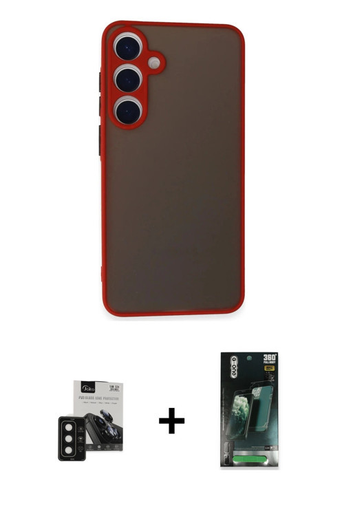 ieg™ Galaxy S24 Kılıf Ahenk Çizgi Serisi - Şeffaf 360 Full Body Arka Koruyucu + Siyah PVD Metal Kame