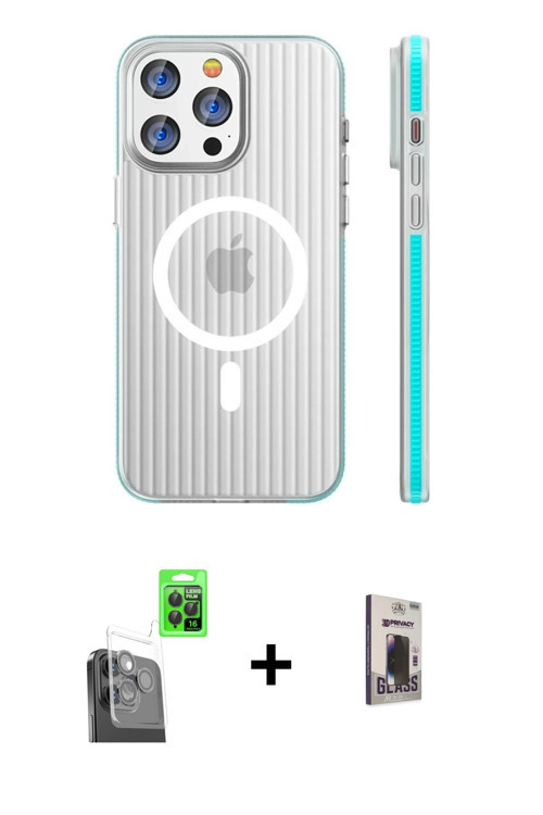 ieg™ iPhone 16 Pro Kılıf Pusula Minimal Koleksiyonu - Siyah Bilvis Hayalet Cam Ekran Koruyucu + Siya