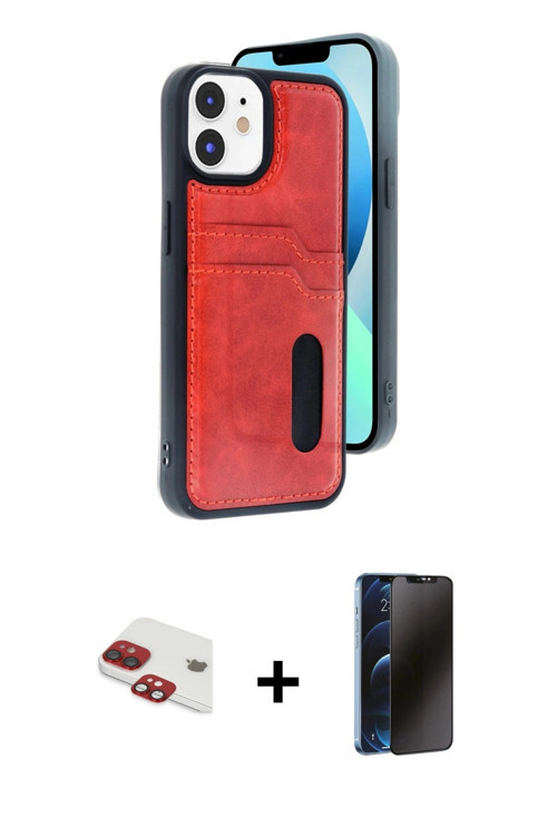 ieg™ iPhone 11 Kılıf Yörünge Işık Serisi - Siyah 3D Antistatik Hayalet Cam Ekran Koruyucu + Kırmızı