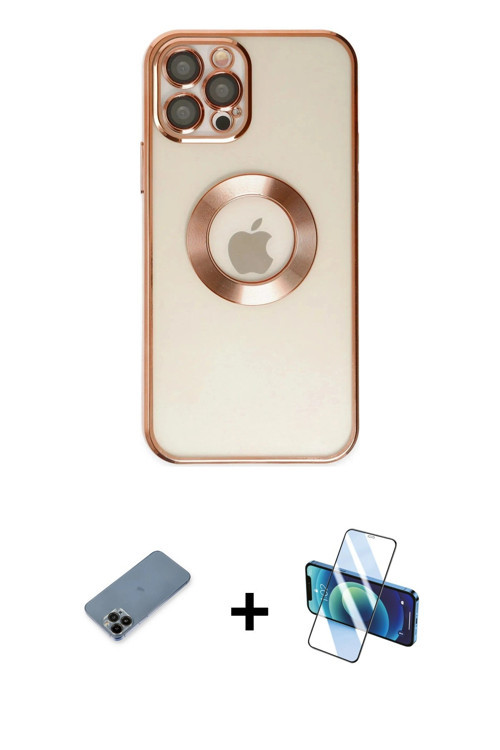 ieg™ iPhone 12 Pro Kılıf Pusula Form - Siyah 3D Antistatik Seramik Nano Ekran Koruyucu + Siyah Shine