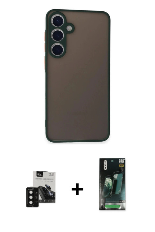ieg™ Galaxy S24 Kılıf Ahenk Çizgi Serisi - Şeffaf 360 Full Body Arka Koruyucu + Siyah PVD Metal Kame