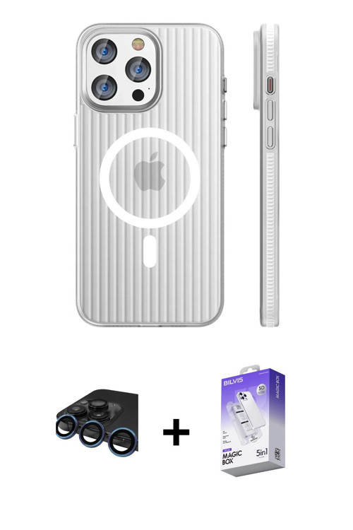 ieg™ iPhone 15 Pro Max Kılıf Pusula Minimal Koleksiyonu - Siyah Bilvis 5in1 3D Magic Cam Ekran Koruy