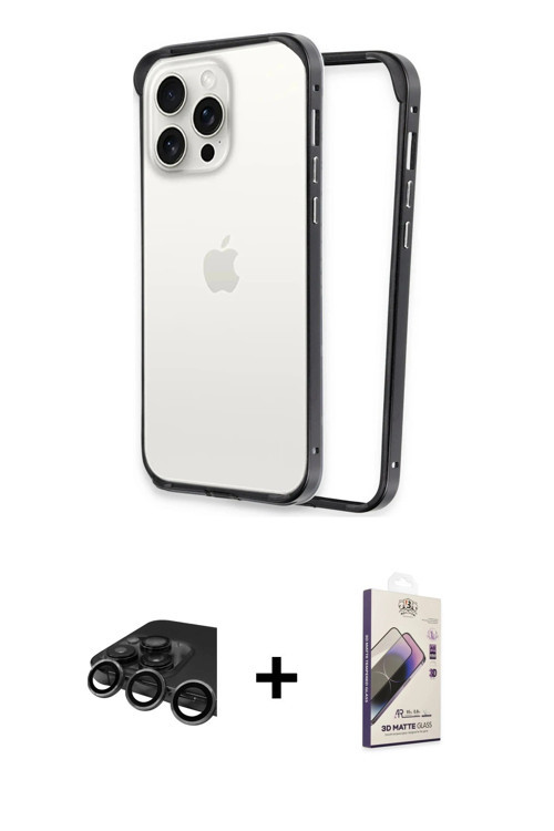ieg™ iPhone 15 Pro Max Kılıf Pusula Asil Koleksiyonu - Siyah Bilvis 3D Mat Cam Ekran Koruyucu + Tita