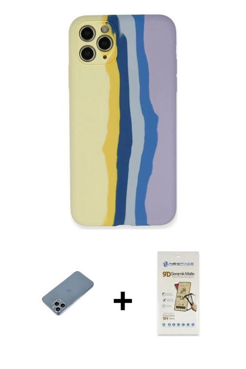 ieg™ iPhone 11 Pro Kılıf Yadigar Çizgi - Siyah Mat Seramik Nano Ekran Koruyucu + Sierra Blue Shine K