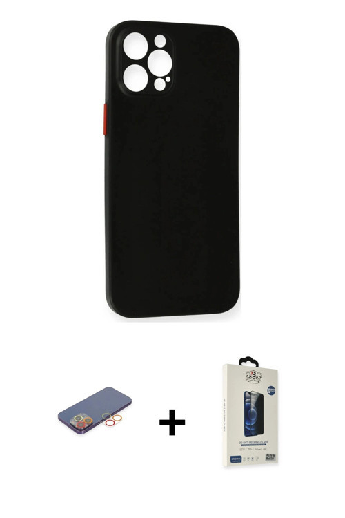 ieg™ iPhone 12 Pro Max Kılıf Yadigar Yansıma Serisi - Siyah Bilvis Hayalet Cam Ekran Koruyucu + Turu