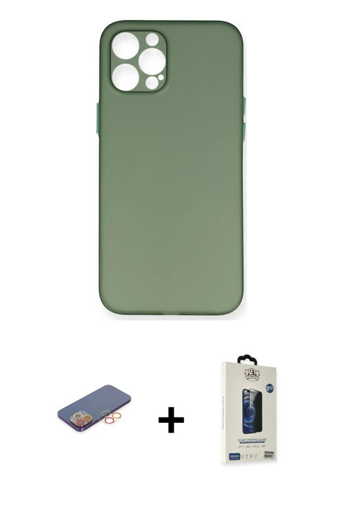 ieg™ iPhone 12 Pro Max Kılıf Yadigar Yansıma Serisi - Siyah Bilvis Hayalet Cam Ekran Koruyucu + Turu