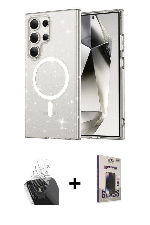 ieg™ Galaxy S24 Ultra Kılıf Nova Asil Prime - Siyah Bilvis Hayalet Cam Ekran Koruyucu + Şeffaf Kamer