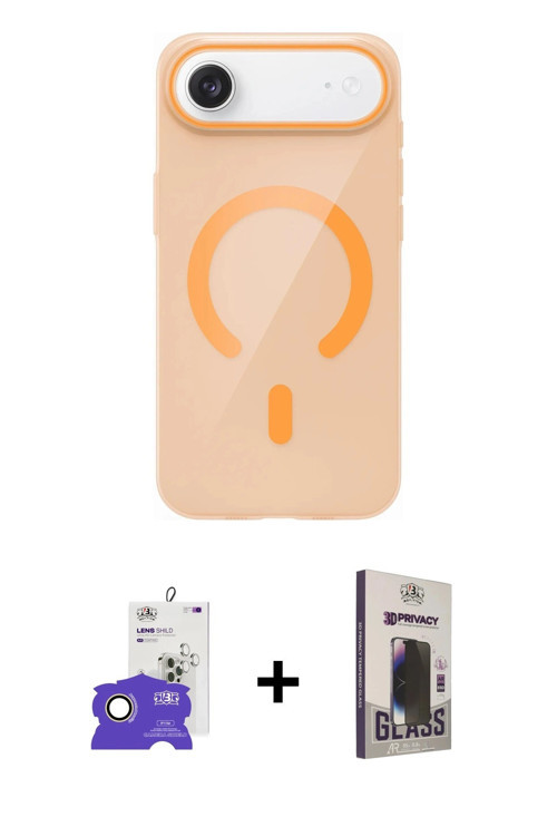 ieg™ iPhone 17 Air Kılıf Pusula Form Özel Seri - Siyah Bilvis Hayalet Cam Ekran Koruyucu + Gold Bilv