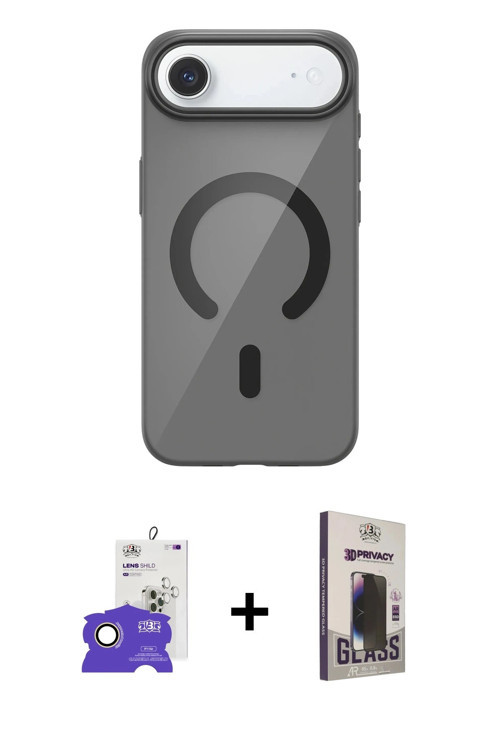 ieg™ iPhone 17 Air Kılıf Pusula Form Özel Seri - Siyah Bilvis Hayalet Cam Ekran Koruyucu + Gold Bilv