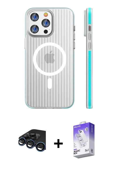 ieg™ iPhone 15 Pro Max Kılıf Pusula Minimal Koleksiyonu - Siyah Bilvis 5in1 3D Magic Cam Ekran Koruy