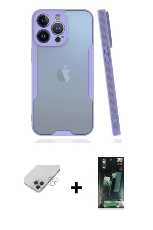 ieg™ iPhone 14 Pro Max Kılıf Atlas Asil Serisi - Şeffaf 360 Full Body Arka Koruyucu + Gümüş Band Met