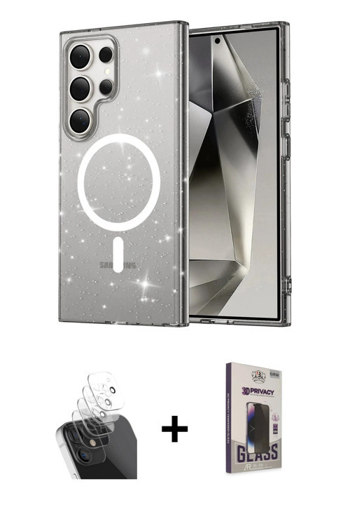 ieg™ Galaxy S24 Ultra Kılıf Nova Asil Prime - Siyah Bilvis Hayalet Cam Ekran Koruyucu + Şeffaf Kamer