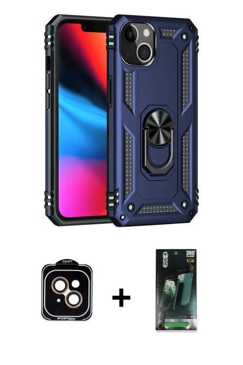 ieg™ iPhone 14 Kılıf Ahenk Klasik Koleksiyonu - Şeffaf 360 Full Body Arka Koruyucu + Turuncu PVD Met