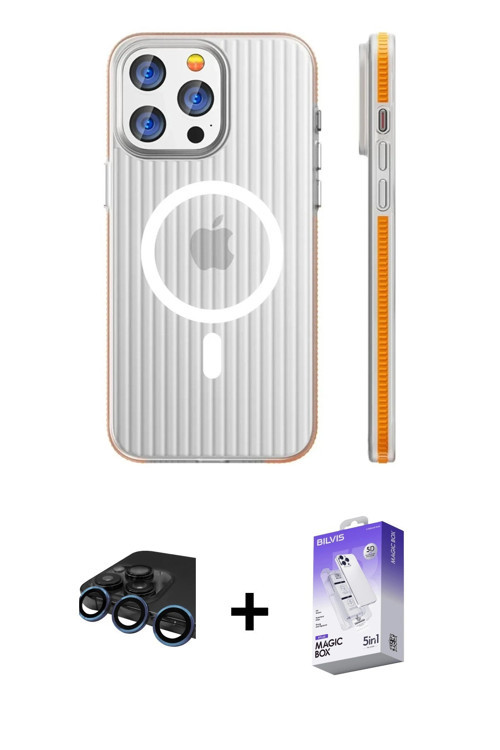 ieg™ iPhone 15 Pro Max Kılıf Pusula Minimal Koleksiyonu - Siyah Bilvis 5in1 3D Magic Cam Ekran Koruy