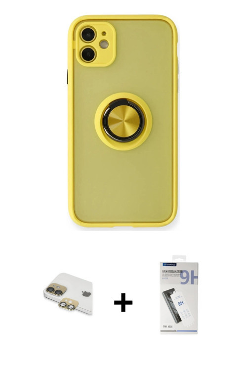 ieg™ iPhone 11 Kılıf Yörünge Çizgi - Şeffaf Uv Polymer Nano Ekran Koruyucu + Gold Pers Alüminyum Kam