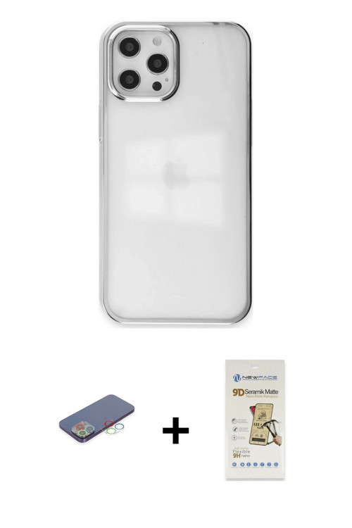 ieg™ iPhone 12 Pro Max Kılıf Doruk Doku Prime - Siyah Mat Seramik Nano Ekran Koruyucu + Mavi Renkli