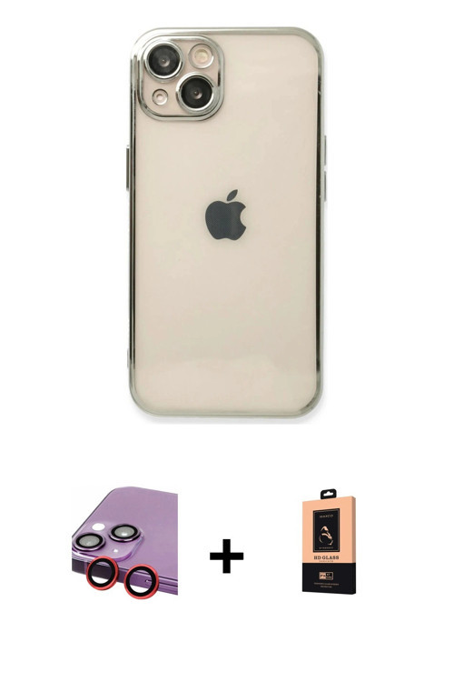 ieg™ iPhone 14 Plus Kılıf Vadi Minimal - Şeffaf Maxco Cam Ekran Koruyucu + Kırmızı Raze Metal Kamera