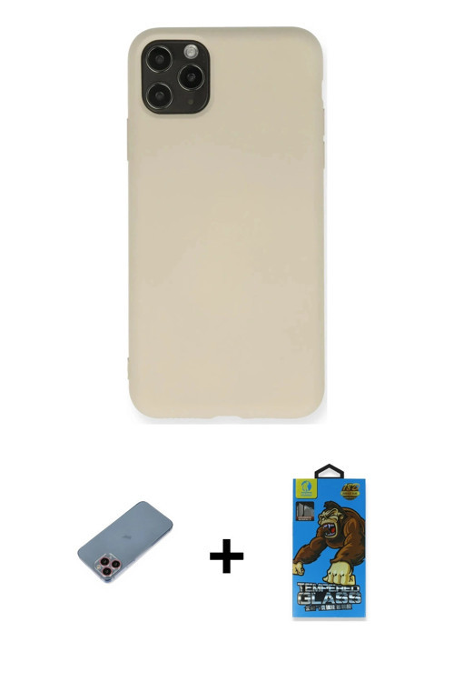 ieg™ iPhone 11 Pro Max Kılıf Ahenk Serisi - Siyah 18D Cam Ekran Koruyucu + Pembe Shine Kamera Lens K