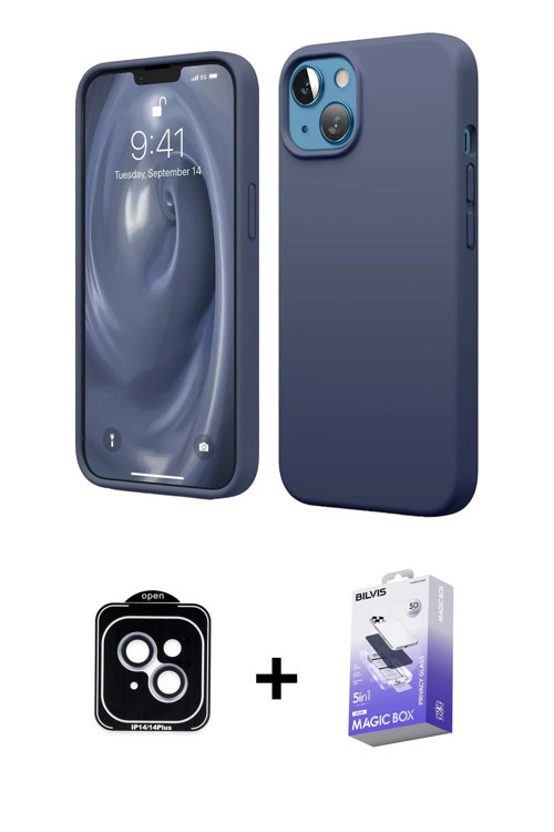 ieg™ iPhone 14 Kılıf Kozmos Yansıma Özel Seri - Siyah Bilvis 5in1 5D Magic Hayalet Cam Ekran Koruyuc