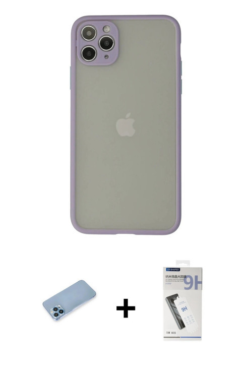 ieg™ iPhone 12 Pro Max Kılıf Ahenk Çizgi Serisi - Şeffaf Uv Polymer Nano Ekran Koruyucu + Mavi Shine