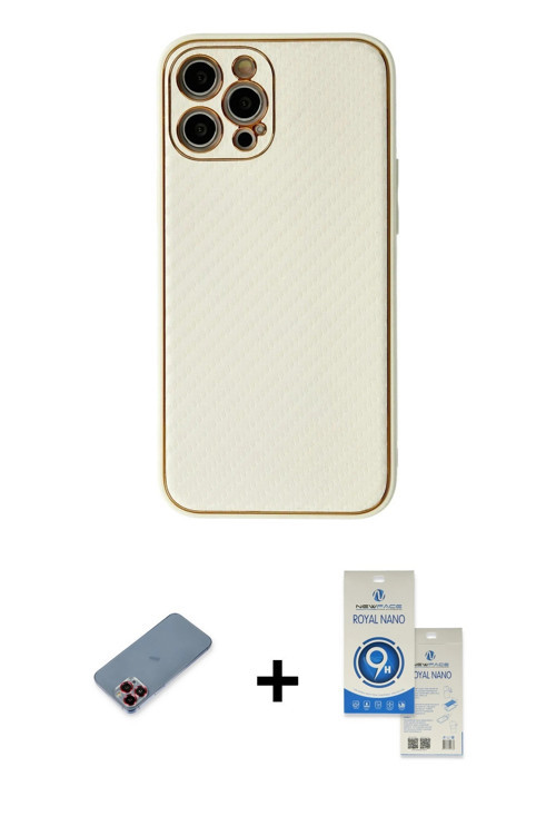 ieg™ iPhone 12 Pro Max Kılıf Ahenk Işık - Şeffaf Royal Nano Ekran Koruyucu + Kırmızı Metal Kamera Le