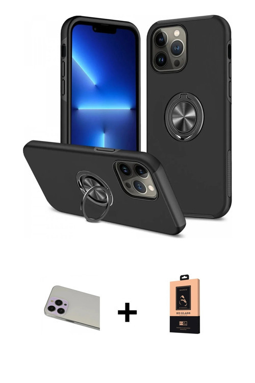 ieg™ iPhone 13 Pro Max Kılıf Odak Form Prime - Şeffaf Maxco Cam Ekran Koruyucu + Mor Rainbow Kamera