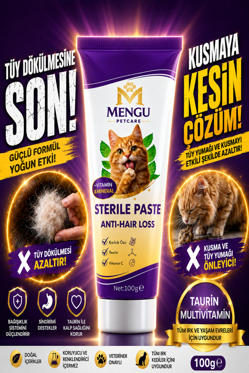 Tüy Dökülme Engelleyici, Tüy Yumağı ve Kusma Önleyici Multivitamin Kedi Malt Macun 100 gr