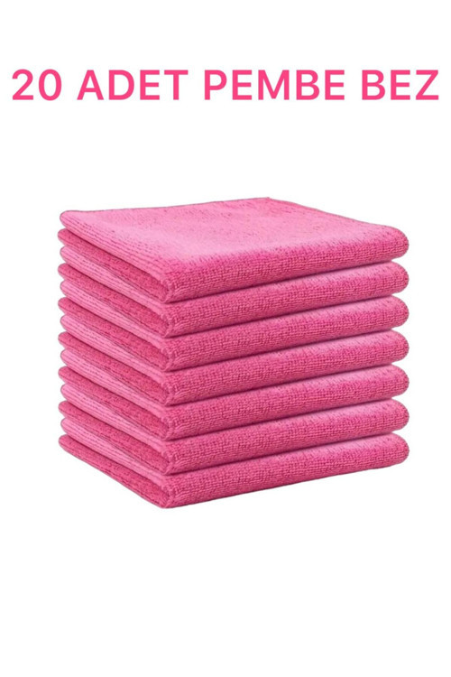 Mikrofiber parlak Temizlik Bezi 20'li 40x40 Mutfak Yer Banyo Temizleme Bezi Havlu Bez Pembe RENK