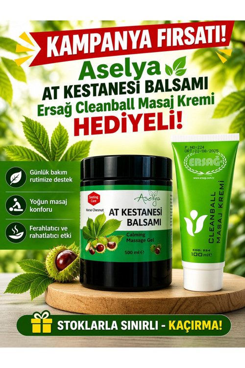 At Kestanesi Balsamı 500 ml + Ersağ Cleanball Masaj Kremi 100 ml Hediyeli Set