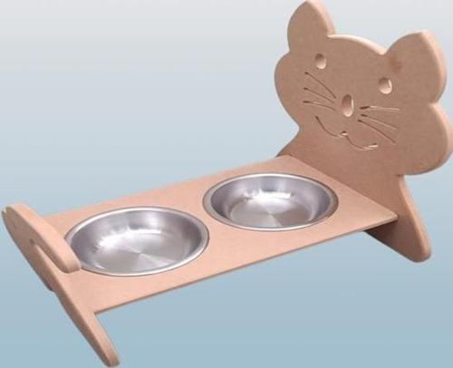 Hobi ADN 90369 MODEL Kedi Mama Ve Su Kabı Seti MDF HAM Paslanmaz Tabak El Yapım