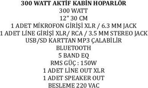 MAGICVOICE MV-20972 30 CM 300 WATT 12 AKTİF KABİN HOPARLÖR