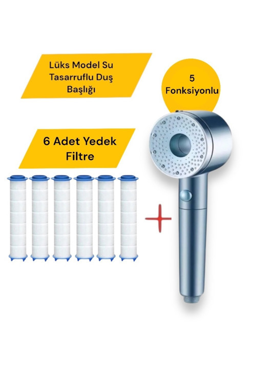 6 Adet Yedek Filtreli Ultra Lüks Duş Başlığı (Su Tasarruflu)