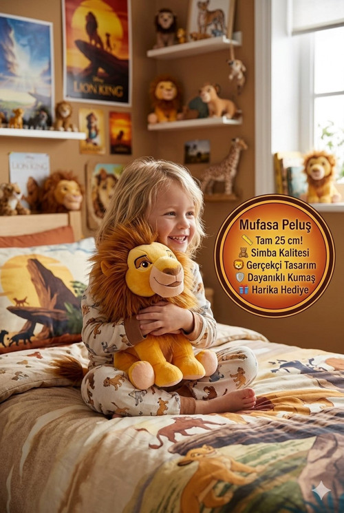 Lion King Aslan Kral Mufasa Peluş Oyuncak 25 Cm Lisanslı Yumuşak Dayanıklı Aslan Figürü